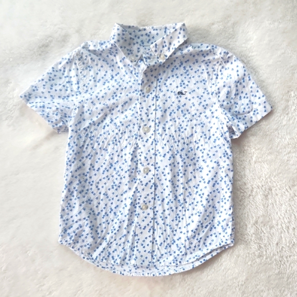Blue and White Patterned Button-Up Shirt